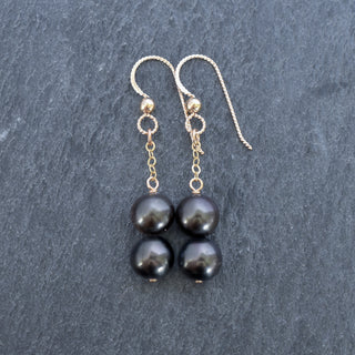 Dangling Double 8mm Black Pearl Cluster Earrings - Yay Hawaii