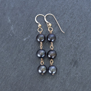 Triple Linked 8mm Black Pearl Earrings - Yay Hawaii