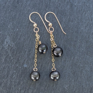 Double Dangle 8mm Black Pearl Earrings - Yay Hawaii