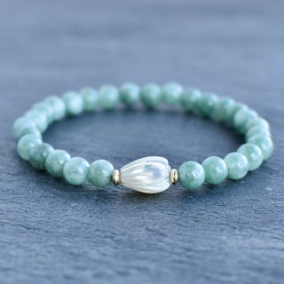 6mm Jade Stretchy Bracelet - Single MEDIUM Pikake - Yay Hawaii