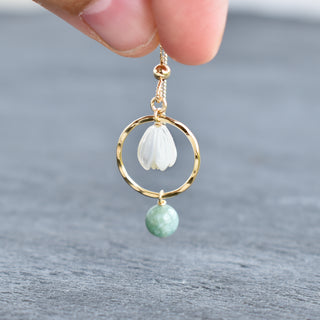 Small Jade Hoops with Pikake - Yay Hawaii