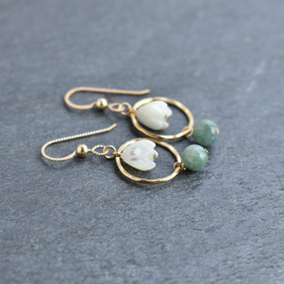 Small Jade Hoops with Pikake - Yay Hawaii