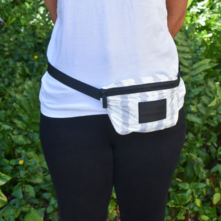 Yay Hawaii double Pikake lei Tyvek fanny pack with floral design and adjustable strap, casual accessory for outdoor wear.