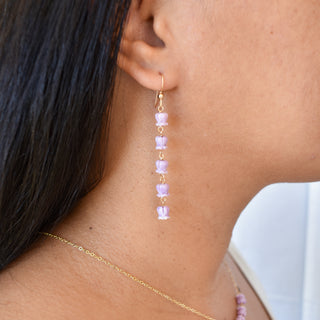 Dangling five-linked crown flower earrings by Yay Hawaii featuring intricate gold-tone floral jewelry design