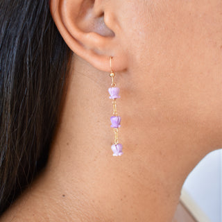 Dangling three paperclip link crown flower earrings by Yay Hawaii, featuring intricate floral and chain details.