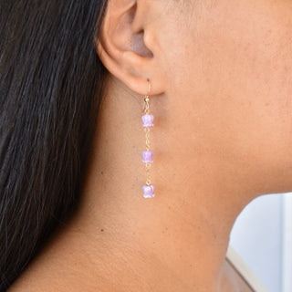 Dangling three chain link crown flower earrings by Yay Hawaii, featuring intricate floral and chain design for stylish jewelry.