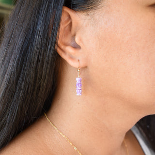 Yay Hawaii Triple Cluster Crown Flower Earrings featuring layered floral design with vibrant blooms and gold-tone hooks.