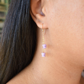Yay Hawaii double dangle crown flower earrings with vibrant floral design and gold-tone metal hooks.