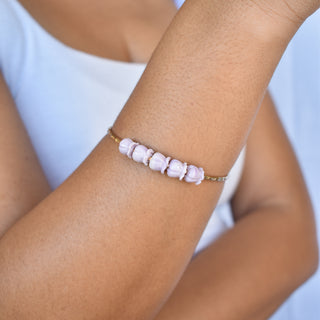 Yay Hawaii Five Crown Flower Bangle featuring gold-tone metal and intricate flower design on a sleek bracelet.