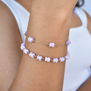 Yay Hawaii Crown Flower Chain Link Station Bracelet with floral design and silver-tone finish, close-up view of intricate chain links.