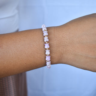 Yay Hawaii Crown Flower stretchy bracelet with metal accent beads, featuring tropical floral jewelry design.
