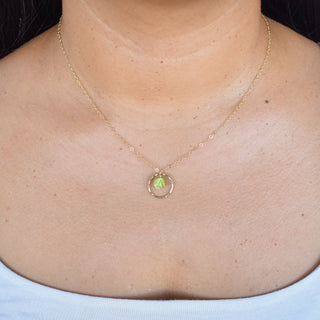 Small hoop necklace with Pakalana flower charm by Yay Hawaii, featuring delicate silver hoops and vibrant flower detail.