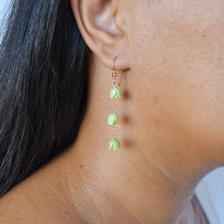 Dangling three paperclip link Pakalana earrings by Yay Hawaii featuring silver-tone metal and floral-inspired design.