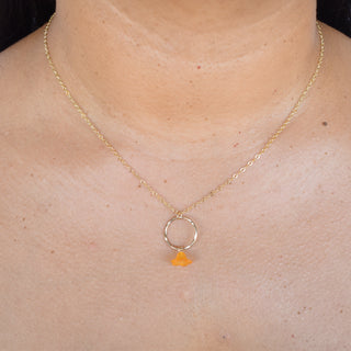 Small hoop necklace by Yay Hawaii featuring a dangling Puakenikeni flower pendant, tropical jewelry accessory.