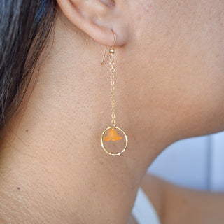 Long dangling chain hoop earrings with puakenikeni flower accents from Yay Hawaii, featuring intricate tropical-inspired jewelry design.