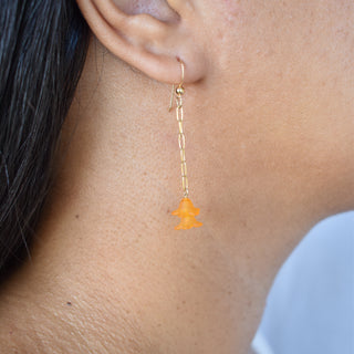 Long Paperclip Double Puakenikeni Earrings by Yay Hawaii featuring elegant gold-toned paperclip design with double Puakenikeni flower charms.