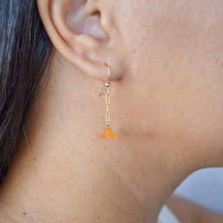 Yay Hawaii Paperclip Puakenikeni Earrings featuring gold-tone paperclip design with Puakenikeni flower charms on a white background.
