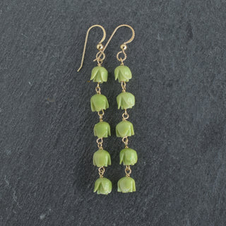 Dangling five linked Pakalana flower earrings by Yay Hawaii, featuring intricate floral design and gold-tone finish.