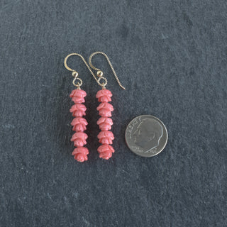 Long Five Cluster Lokelani Earrings by Yay Hawaii featuring vibrant flower-inspired design with dangling red and pink petals.
