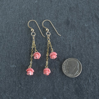 Double dangle Lokelani earrings by Yay Hawaii featuring vibrant red flower designs on sterling silver hooks.
