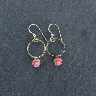 Small Hoop Earrings with Dangling Lokelani - Yay Hawaii