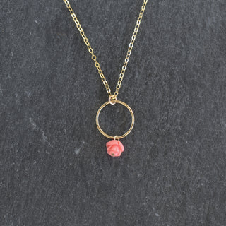 Small Hoop Necklace with Dangling Lokelani - Yay Hawaii