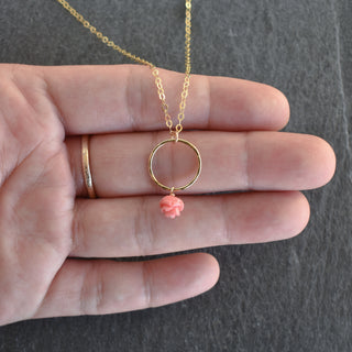 Small Hoop Necklace with Dangling Lokelani - Yay Hawaii