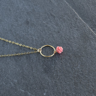 Small Hoop Necklace with Dangling Lokelani - Yay Hawaii