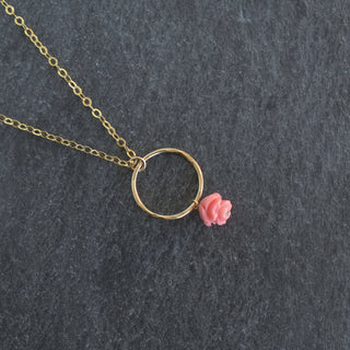 Small Hoop Necklace with Dangling Lokelani - Yay Hawaii