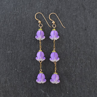 Realistic Pua Kalaunu triple chain linked earrings by Yay Hawaii featuring elegant gold-tone floral and chain design.