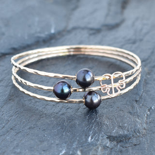 Three Black Freshwater Pearl Bangles and Charm - Set - Yay Hawaii