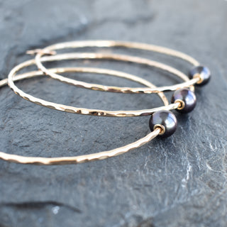 Three Black Freshwater Pearl Bangles and Charm - Set - Yay Hawaii