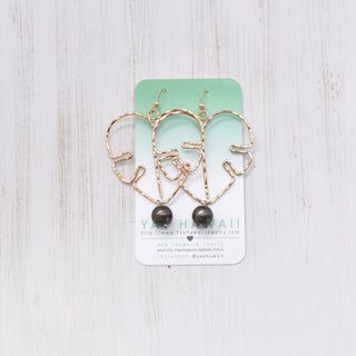 Extra large Monstera leaf earrings by Yay Hawaii with black pearls, available in silver or gold, featuring botanical jewelry design.