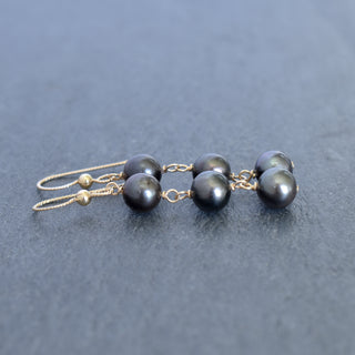 Triple Linked 8mm Black Pearl Earrings - Yay Hawaii
