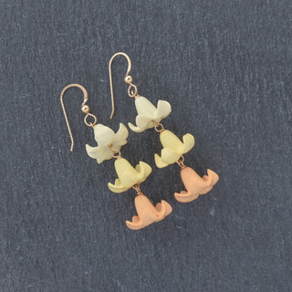 Triple linked Big Puakenikeni earrings by Yay Hawaii featuring colorful, tropical floral dangle earrings on sterling hooks.