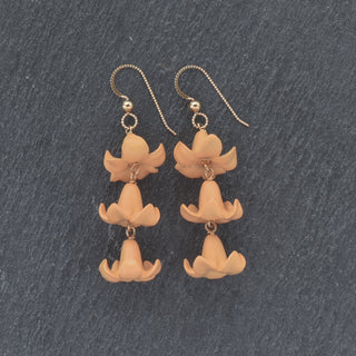 Yay Hawaii triple linked Big Puakenikeni earrings in vibrant colors, showcasing bold Hawaiian floral jewelry style.