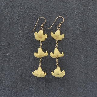 Colorful Chain Link Big Puakenikeni earrings by Yay Hawaii featuring vibrant flower-shaped design and bold gold-tone links.