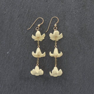 Yay Hawaii Chain Link Big Puakenikeni earrings in various colors, featuring bold, floral-inspired hook earrings with chain link design.