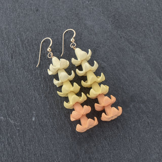 Yay Hawaii Long Cluster Big Puakenikeni earrings in vibrant colors, featuring large floral design and dangling style.