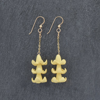 Yay Hawaii dangling triple cluster Puakenikeni earrings in vibrant colors, featuring floral-inspired design and lightweight dangly style.
