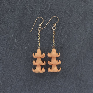 Yay Hawaii dangling triple cluster Puakenikeni earrings in vibrant colors, featuring floral-inspired design with gold accents.