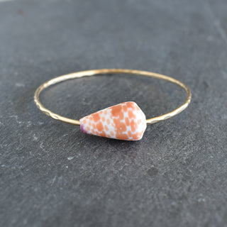 Orange Spot Cone Shell Bangle Bracelet by Yay Hawaii featuring colorful cone shell design and vibrant orange spots.