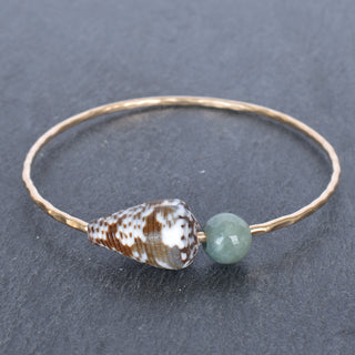 Yay Hawaii Cat Cone Bangle with Burmese Jade, handmade jewelry featuring a unique cat design and vibrant green jade accents.
