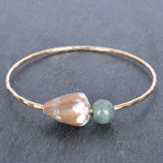 Yay Hawaii Rat Cone Bangle with Burmese Jade, featuring a sleek gold-tone design and a smooth jade stone accent.