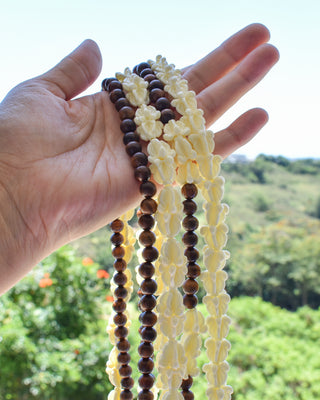 White Pua Kalaunu Lei - Rosewood Repeating - Yay Hawaii