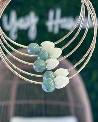 Burmese Jade & Pikake Bangle - Yay Hawaii