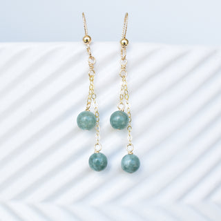 Yay Hawaii double dangle 6mm jade chain link earrings featuring sleek, lightweight design and vibrant green jade stones.