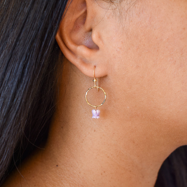 Small Hoop Earrings with Dangling Crown Flower - Yay Hawaii