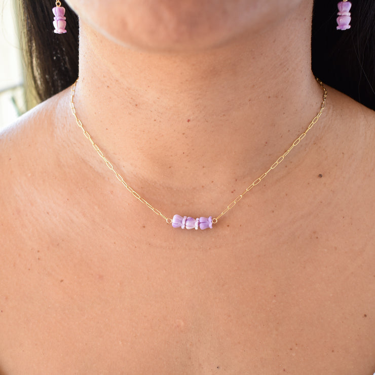 Three Crown Flower Paper Clip Bar Necklace - Yay Hawaii