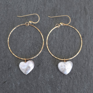 White Heart Shape Pearl Large Hoop Earrings - Yay Hawaii